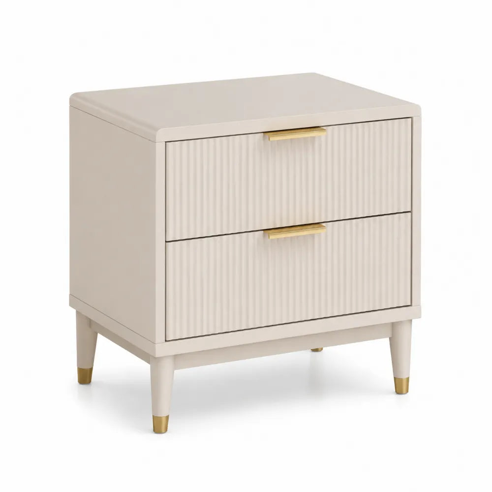 Nachttisch 2 Schubladen 50 cm x 40 cm x 55 cm Beige MDF Holzwerkstoff Metallgriffe Gold Holzbeine rechteckig