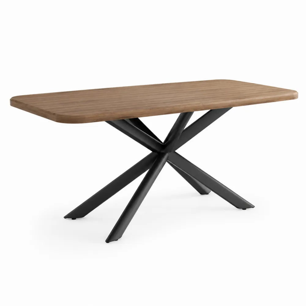 Esstisch 180 x 90 x 76 cm Naturholz Schwarz Rechteckig X Gestell Holzoptik Metall