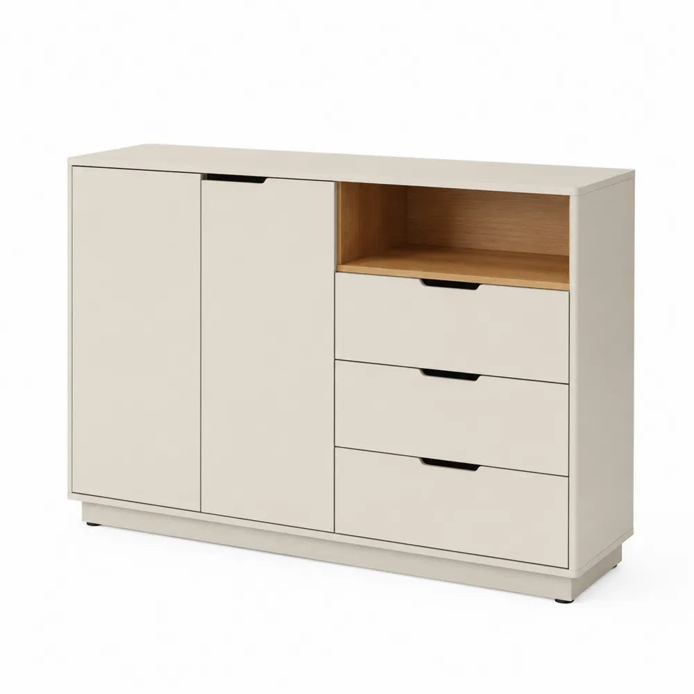 Sideboard Kommode 2 Türen 3 Schubladen offenes Fach Holzwerkstoff Eichenoptik Beige Naturholz 120 cm x 40 cm x 80 cm