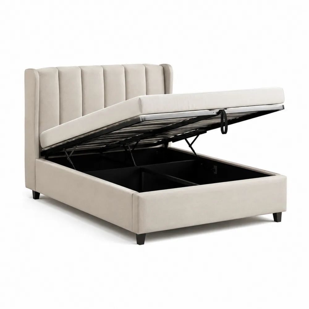 Stauraumbett 180 x 200 cm Polsterbett Beige rechteckig mit Gasdruckfeder Bettkasten Lattenrost Metallrahmen