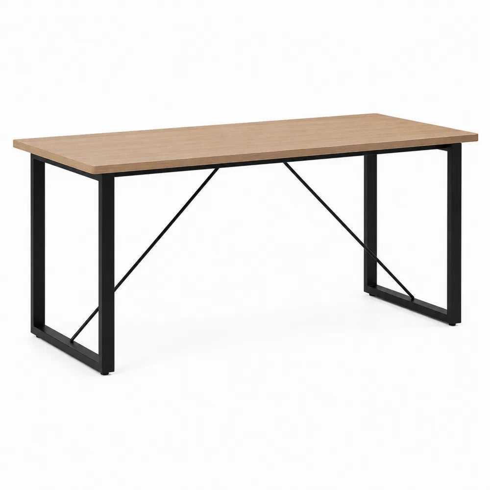 Esstisch rechteckig 160 cm x 80 cm x 75 cm Naturholz Schwarz MDF Tischplatte mit Metallgestell und X-Verstrebung