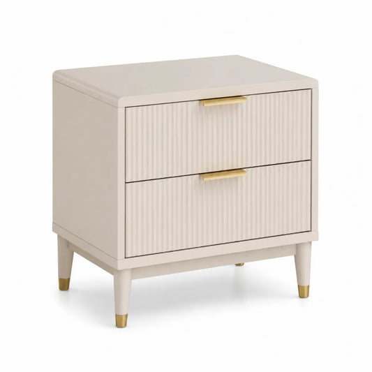 Nachttisch 2 Schubladen 50 cm x 40 cm x 55 cm Beige MDF Holzwerkstoff Metallgriffe Gold Holzbeine rechteckig