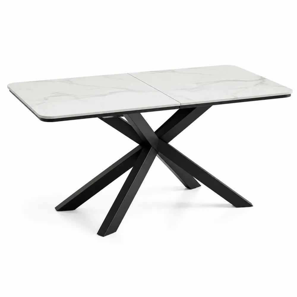 Esstisch ausziehbar 160-200 x 90 x 75 cm Keramik Marmoroptik rechteckig Stahl X Gestell schwarz weiß