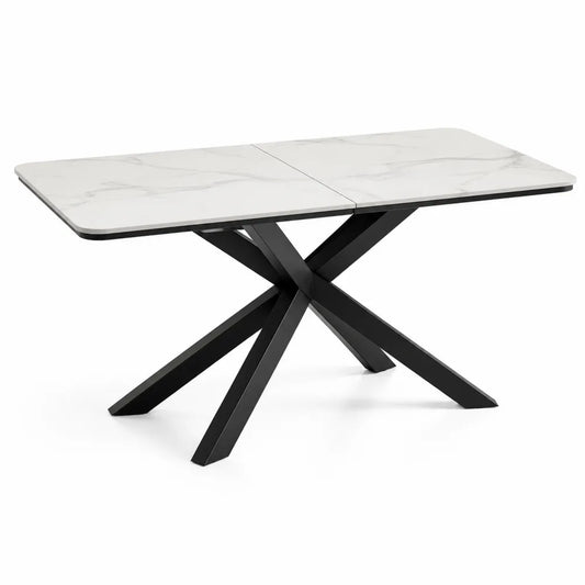 Esstisch ausziehbar 160-200 x 90 x 75 cm Keramik Marmoroptik rechteckig Stahl X Gestell schwarz weiß
