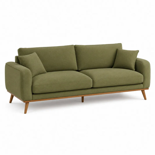 2-Sitzer Sofa 190 x 90 x 85 cm Stoff Olivgrün mit Armlehnen Holzbeine rechteckig Polstersofa