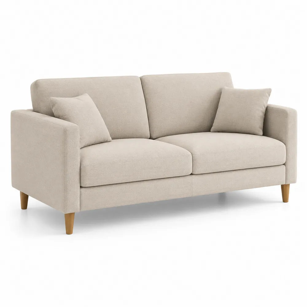 3-Sitzer Sofa 210 x 90 x 85 cm Beige rechteckig mit Armlehnen und Kissen Holzbeine
