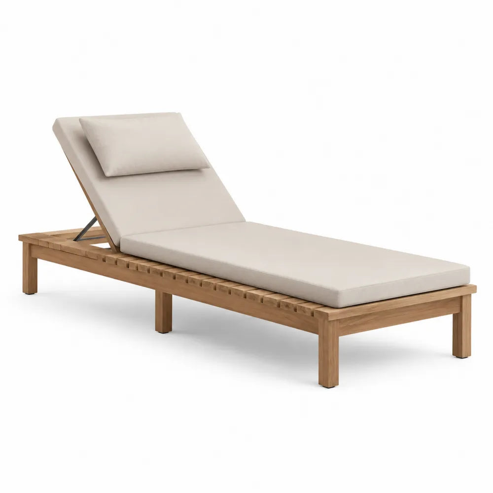 Gartenliege Sonnenliege 200 cm x 65 cm x 30 cm Akazienholz massiv Beige mit verstellbarer Rückenlehne und Polster