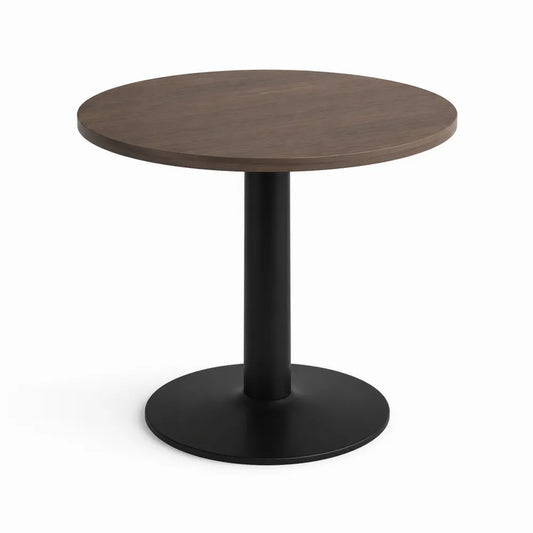 Runder Esstisch 80 cm MDF Holzoptik Dunkelbraun mit Säulenfuß Metallgestell Schwarz 75 cm Höhe
