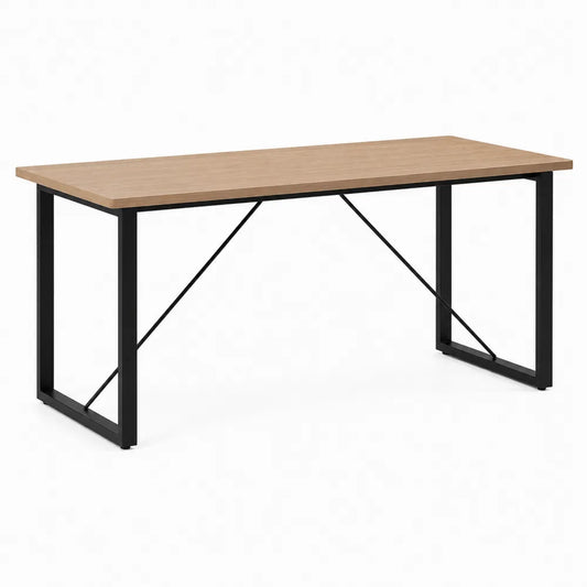Esstisch rechteckig 160 cm x 80 cm x 75 cm Naturholz Schwarz MDF Tischplatte mit Metallgestell und X-Verstrebung